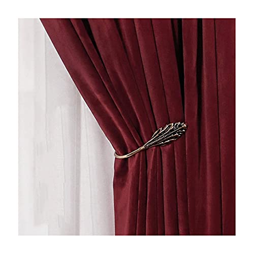 Blackout Velvet Thermal Insulated Pencil Pleat Curtains for Bedroom Wine Red (200x270cm)