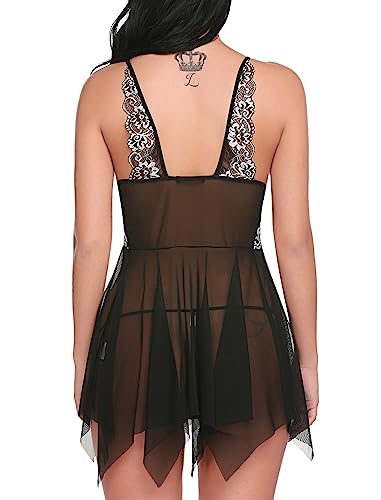 Image of Avidlove Women Lace Lingerie Front Closure Babydoll V Neck Nightwear Sexy Chemise Nightie