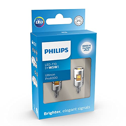 Bombillas Led Coche Philips Ultinon Pro6000 LED T10 foco de señalización para automóvil (W5W), 6.000K cool white