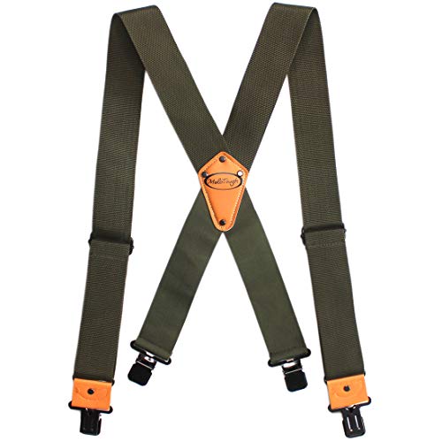 Melo Tough Men's Industrial Strength Suspenders Partial Elastic Tradesperson's Suspenders 2 Inch Wide Tool Belt Suspenders (Army Green) #TOP20