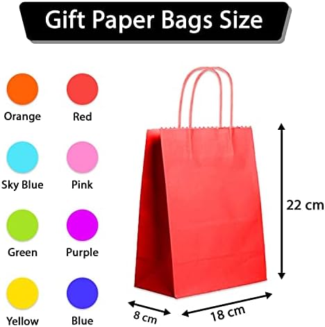 Eco Kraft Bags 16 Pcs 18x22x8 Party Paper Bags with Handles 120gsm 8 Color Gift Bags for All Occasions Ideal for Birthdays Events Shopping Sweets