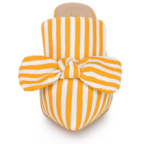 Allegra K Allegra K Women's Stripe Slip on Bow Stiletto Heel Yellow Slide Mules 10 M US