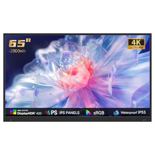 RIXZSIW 65 Inch Outdoor TV, 2000Nit 4K UHD, IP55 Waterproof & Dustproof Smart TV, Dolby Atmos Audio, WebOS 22 System with Voice Control, for Backyard, Poolside, Restaurant & Commercial Display