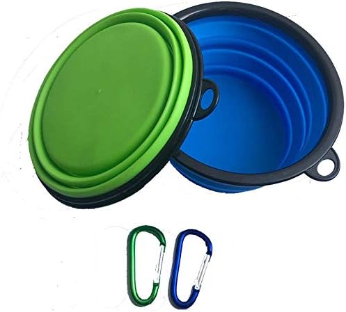 MICRORANGE Collapsible Dog Travel Bowl,2 Pack Large Size Foldable Dog Water Bowls for Pet Cats Water Portable Travel Bowl Blue and Green…