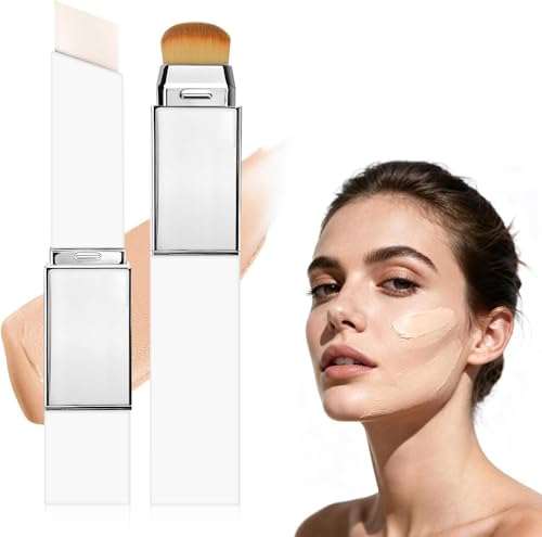 2 in 1 Colour Changing Foundation Stick Korean White Foundation Stick with Brush Dual-Ended Hydrating Concealer Base Makeup Suitable for All Skin Types Daily Use Natural Coverage for Daily