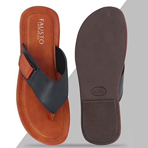 Image of FAUSTO Mens Slip On Sleek Desgined Casual Flip-Flops | Indoor & Outdoor Thong Slippers With Buckle Strap