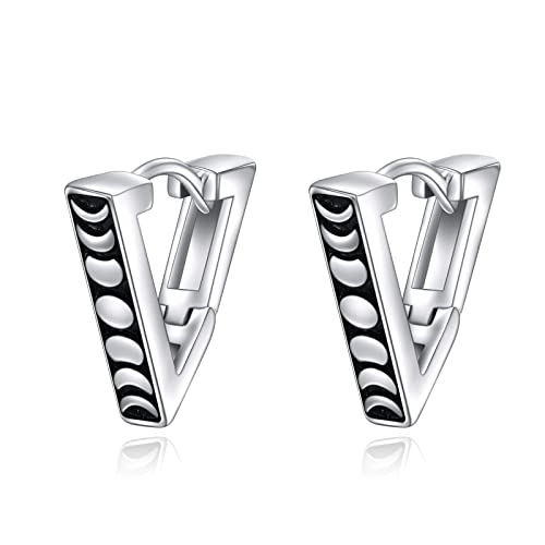 Aoboco Moon-Phase Silver Hoops Earrings For Men Sterling Silver Black Onyx Hoop Earrings Triangle Hoops #TOP6