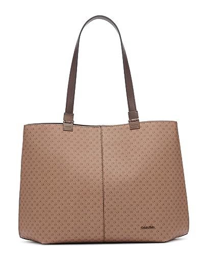 Image of Calvin Klein Women's Granite Geometric Tote Bag - Vegan Leather, Monogram, 3 Pockets
