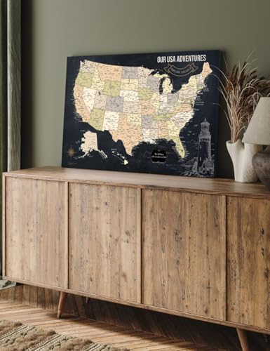 Image of IPIC Canvas USA Map Painting for Wall Decor, Pinnable Amerika Travel Map Print, Ready to Hang