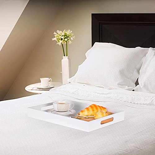 Modern Acrylic Ottoman Tray With Cutout Handles. Acrylic Serving Tray, Organizer Tray Decorative Tray. For Living Room, Bedroom,Bathroom And Kitchen Tabletop (White, 11X14 Inch) #TOP4