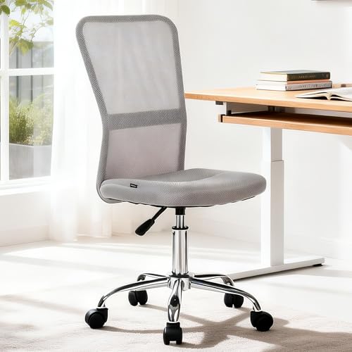 Mingone Bürostuhl Ergonomisch Schreibtischstuhl aus Mesh Höhenverstellbarer Drehstuhl 360° Drehbarer Computerstuhl mit Lendenwirbelstütze Belastbar bis 150kg, Grau