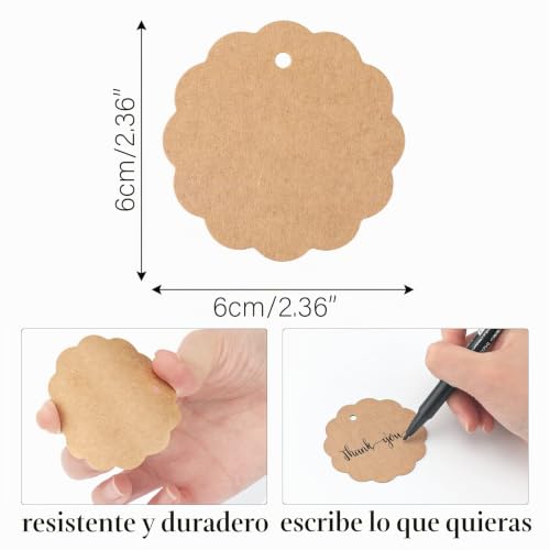 Miniatura 2 de G2plus 100pcs Etiquetas De Papel Kraft,Etiquetas De Regalo Redondas Equipaje De Boda Con Cuerda De Yute Para Decorar Regalos 6x6cm