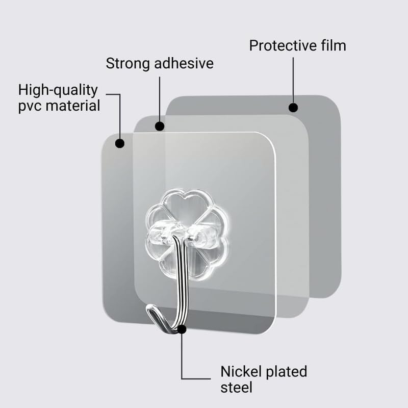 Image of Self-Adhesive Decorative Wall Hooks - Chrome Flower Design, Heavy Duty Hooks for Bathroom, Kitchen, Home & Office - No Drill Hanging Solution for Keys, Towels, Bags & More Pack of -4|Wall |PC-4|A