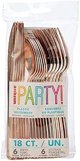 Unique Party 30262 Rose Gold Assorted Plastic Cutlery Set 18 Pcs