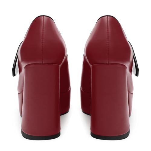 JUSTDANNI Women's Mary Jane Heels Platform High Chunky Heel Square Closed Toe Pumps Comfortable Single Strap Dress Shoes for Wedding Party Office4