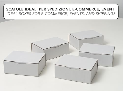 IPEA Faltkartons Weiß 20 x 14 x 7,5 cm für Versand, E-Commerce, Geschenke - [ 10 Stück ] - Made in Italy - Quadratische Mehrzweckboxen zum Verpacken von Gegenständen, Veranstaltungen - Kartonboxen