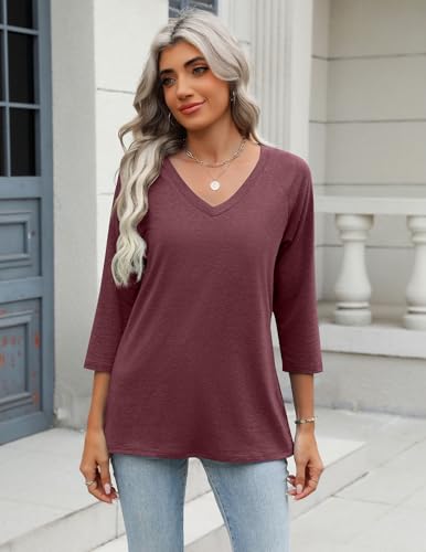 Image of Zeagoo 3 /4 Length Sleeve Womens Tops Casual V Neck Shirts Soft Basic Tees Business Work Blouses