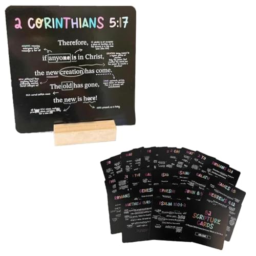 ZXPEPE 52 Scripture Bible Verse Mapping Cards with Wooden Stand - Weekly Mapped Bible Memory Cards for a Year Christian Religious Gifts for Bible Study Prayer & Faith Inspiration