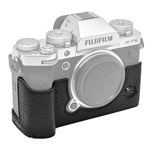 MUZIRI KINOKOO Fuji XT5 Case, Protective Case Compatible for Fuji XT5/X-T5 Camera - Genuine Leather Half- Body Bottom Case - Black