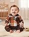Fommy Baby Boy Clothes 6-9 Months Fashion Infant Boy Outfits Baby Deep Brown Flannel Plaid Long Sleeve Hoodie Romper & Deep Brown Pants Fall Winter 2 Pcs Clothes for Boy