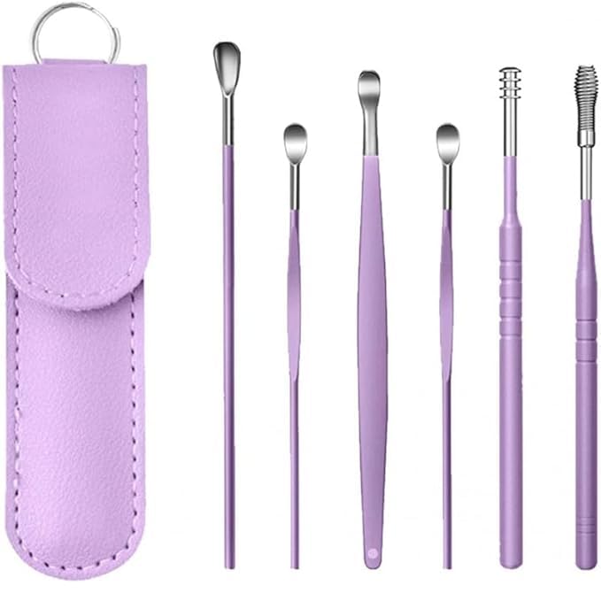 6 Pcs Ear Pick Earwax Removal Kit, Ear Cleansing Tool Set, Ear Curette Cleaner, 360° Spiral Design Ear Canal Cleaner Stainless Steel with Storage Box Portable Kit for Home and Travel (Purple) (PURPLE EARPICKER SET)-image-42