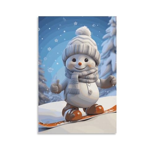 Toile murale bonhomme de neige déco salon 60x90cm