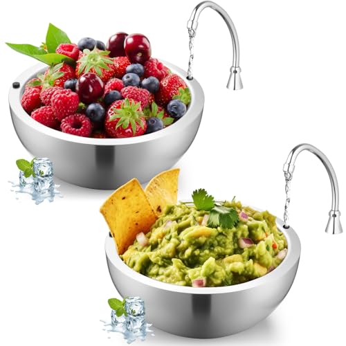 Honeydak 2 Pack 35 Oz Dip Chiller Bowl Stainless Steel Double Walled Insulated Ice Serving Bowl For Parties Salsa, Guacamole, Condiments, Sauces, Salad &Amp; Food Hot Or Cold