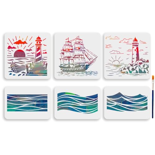 Pochoir phare nautique grand format 30x30 pour peinture murale et pochoir bois