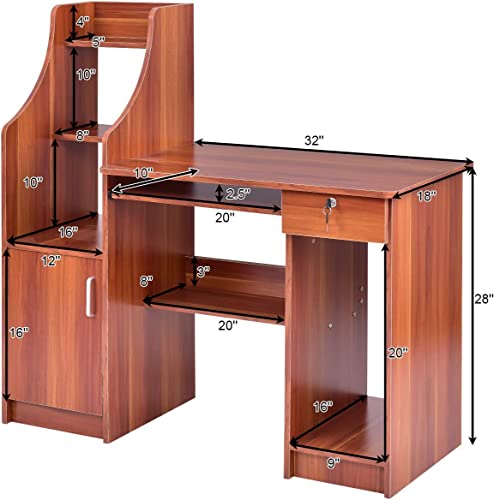 Tangkula Computer Desk With Storage Cabinet & Drawer, Wood Frame Home Office Desk With Pull-Out Keyboard Tray, Computer Workstation With Hutch Storage Bookshelf & Cpu Compartment, Study Writing Table #TOP2