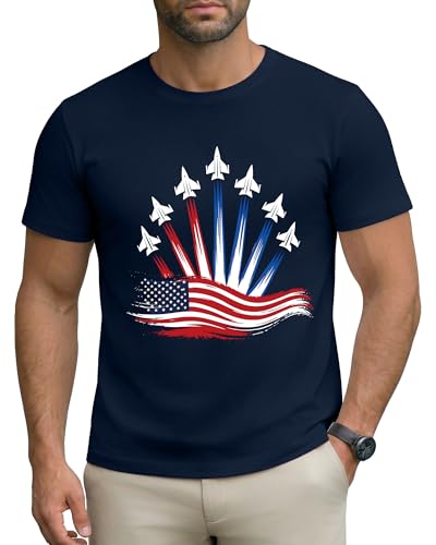 Aiyino Mens Patriotic Fighter Jet Graphic Tee American Flag Aviation Shirt 4th of July Gift Navy L