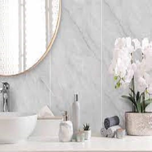 Image of Light Grey Marble Shower Wall Panels, 1m x 2.4m x 10mm Waterproof Easy to Install PVC Wall Panels