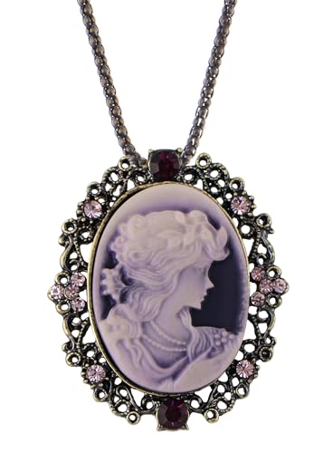 Alilang Vintage Inspired Brass Tone Purple Pink Crystal Rhinestones Cameo