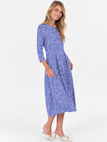 Prinbara Women's 3/4 Sleeve Midi Dresses 2025 Fall Casual Boho A-Line Flowy Swing Summer Floral T Shirt Dress with Pockets4