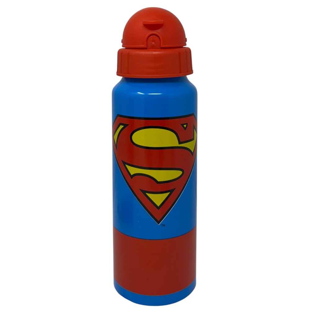 CARTOON Aluminium Water Bottle with Straw Bottle 550 ml Children's Accessories (Superman, Red)