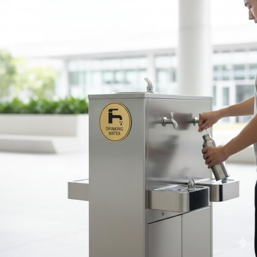 Image of Premium Brushed Golden DRINKING WATER Round Acrylic Sign Board Self adhesive Sign 5.9 inch for Mall Business Stores Cafe Shop corporate Hospital Hotel School Office