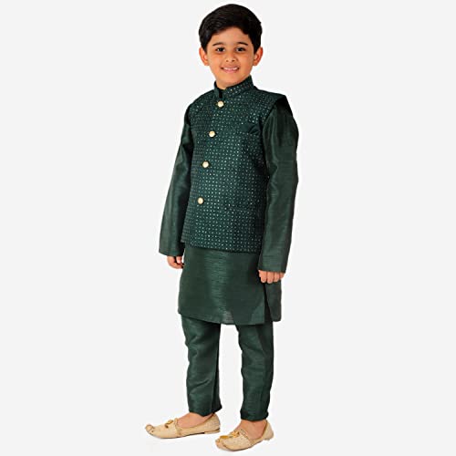 Image of Pro-Ethic Style Developer Kurta Pajama For Kids Boys With Waistcoat | Silk | Floral | Traditional Dress (S-200)