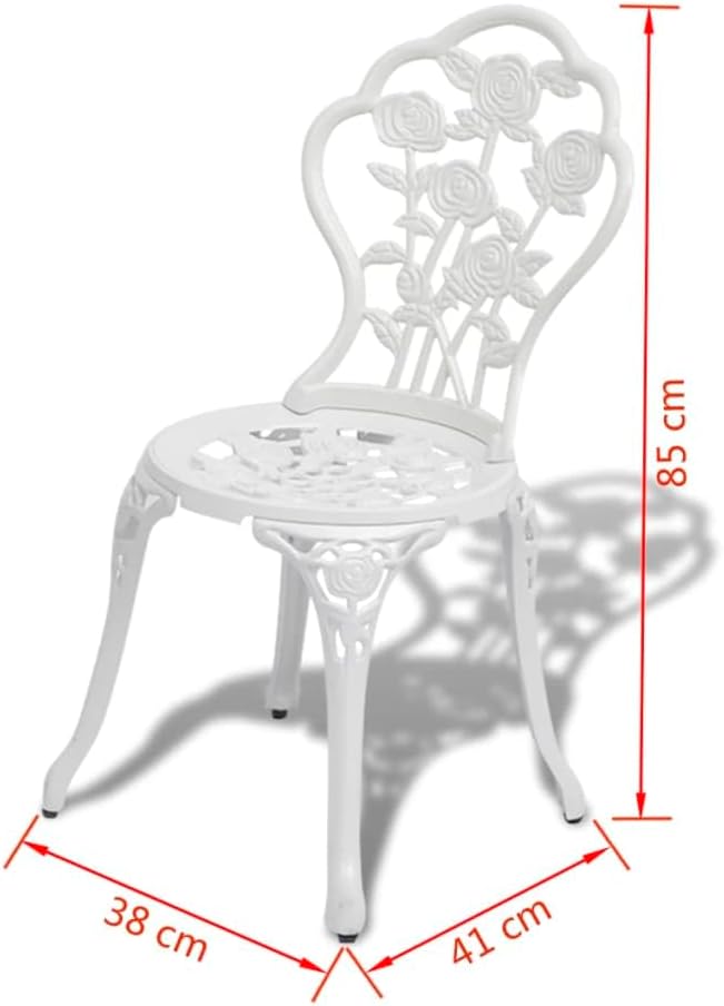 vidaXL Patio Bistro Table and Chair 3 Piece, Garden Table and Chair for Backyard, Bistro Table Set for Park Yard Front Porch Furniture, Cast Aluminum White