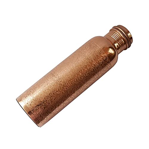 TRUE DOOR Handcrafted Floral Engraved Design Pure Copper Water Bottle, 1 Litre Set of 1 (950ml 280gm)-image-25