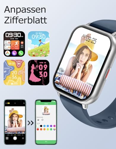 RUIMEN Smartwatch mit Telefonfunktion,Smartwatch für Damen Herren HD-Touch Screen Fitnessuhr mit SpO2-Überwachung Pulsuhr Schlafmonitor Schrittzähler Uhr Multi Trainingsmodi für Android iOS
