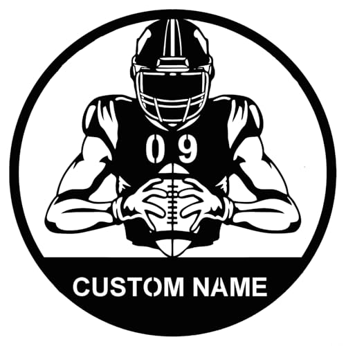 Custom Football Metal Sign Personalized American Football Plaque - Handmade Vintage Sports Wall Decor for Man Cave, Durable Outdoor Team Logo Gift for Men Him Birthday Wedding (Style A)