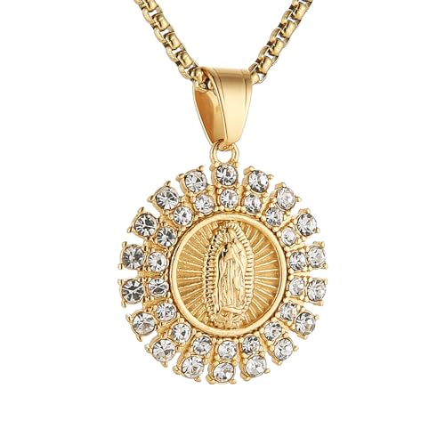 AsAlways Virgin Mary Necklace for Women Stainless Steel Gold Our Lady of Guadalupe Necklace Protection Catholic Jewelry Gift