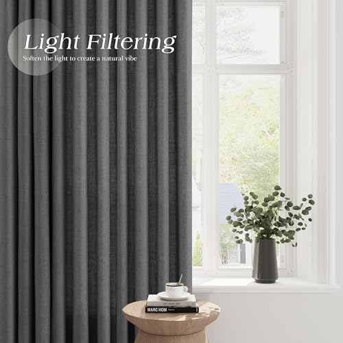 Image of Nanspring Blazer Grey Linen Curtains 90 Inches Length for Living Room Grommet Lightweight Light Filtering Faux Linen Sheer Drapes with Burlap Texture Modern Farmhouse Window Curtain for Bedroom 52X90