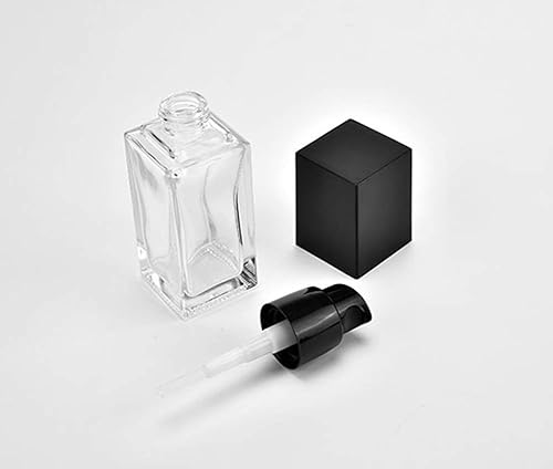 Miniatura 6 de Wresty Paquete de 4 botellas de base líquida, botellas cuadradas de vidrio transparente con bomba de loción, dispensador de crema cosmética, botella