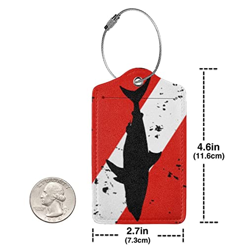 Vintage Shark Scuba Dive Flag Leather Baggage Bag Luggage Tag with Privacy Cover Set of 2 for Women Men Travel3