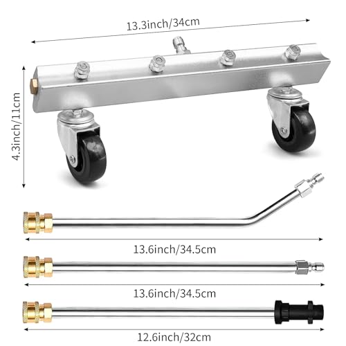 Pressure Washer Undercarriage Cleaner, 13 inch Car Underbody Washer Under Car Power Washer with 5 Quick Connect Nozzles, Swivel Wheel & 2 Extension Wand, 4000 PSI(Silver) - Image 3