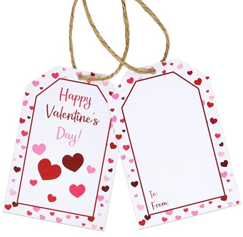 50 Pcs Valentine's Day Gift Tags with String Happy Valentine Heart Paper Gift Tag for Wrapping Presents Packaging Bags