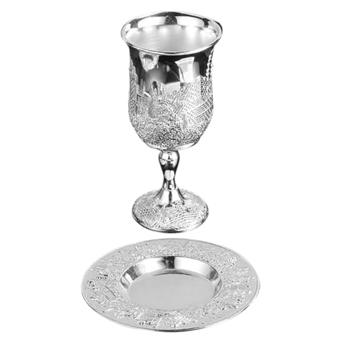 Coupe de Kiddouch juive en métal argenté et accessoire Havdalah - 2