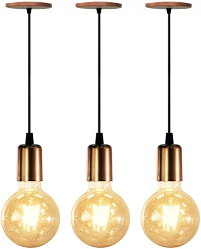 Kit 3 Pendentes Luminária Alumínio Retrô Cobre Cabo 2m 4149 Suporte Sem Lâmpada