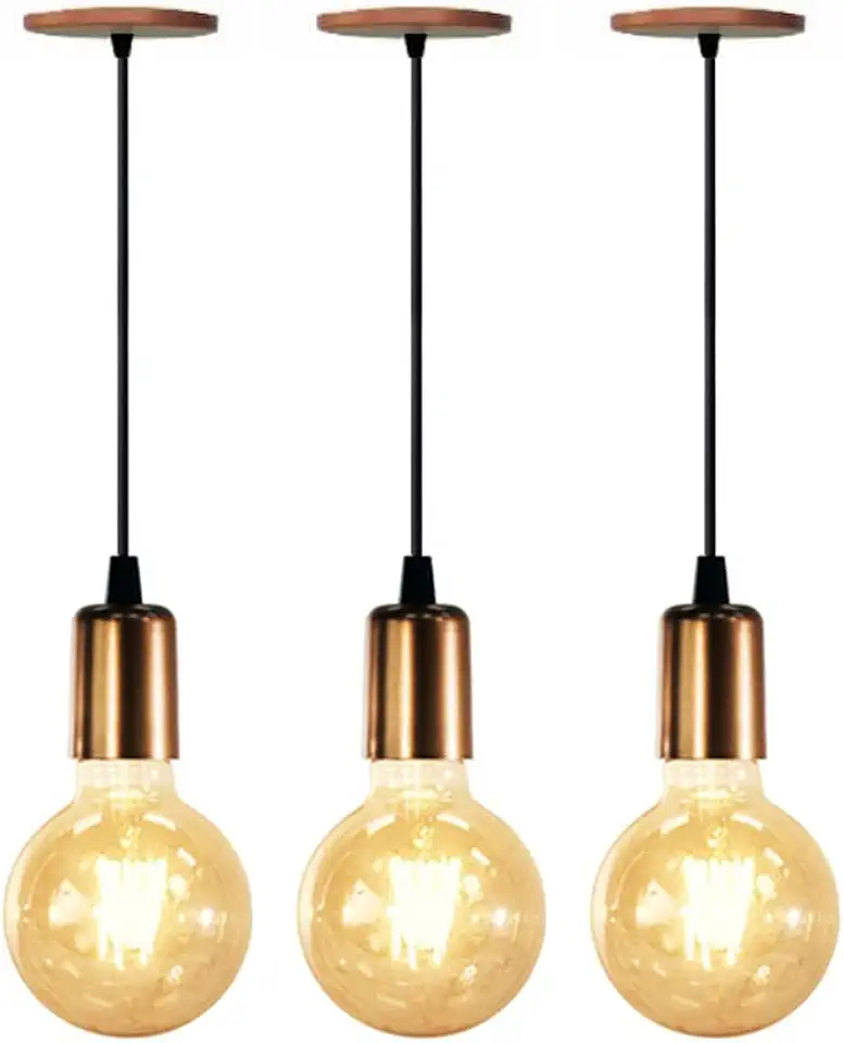 Kit 3 Pendentes Luminária Alumínio Retrô Cobre Cabo 2m 4149 Suporte Sem Lâmpada