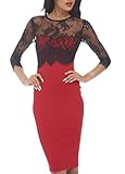 LECHEERS Women Lace Vintage Celeb Bodycon Cocktail Formal Evening Midi Dress